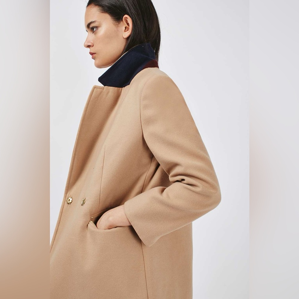 Top Shop Oversized Coat (Tan/Cream) - Picture 4 of 6
